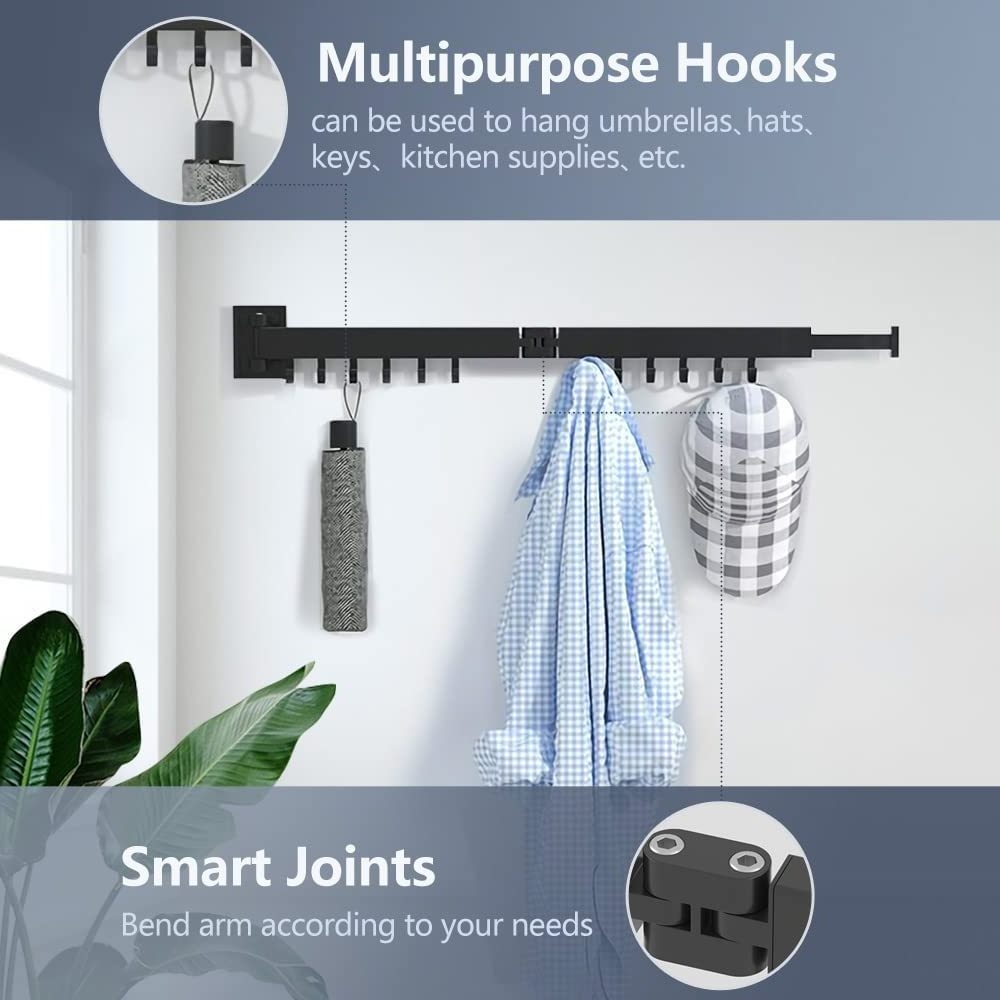 Retractable Clothes Drying Rack Wall Mounted Collapsible Space Saver Clothes Hanger Rack with Towel Bar