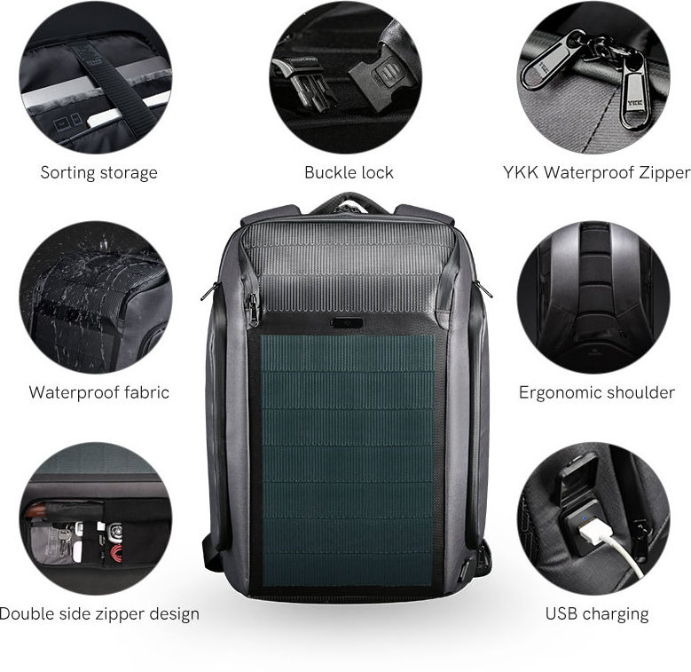 Waterproof Outdoor Travel Portable Solar Panel Bag Solar Charger hiking solar backpack for Backpack with 9w Solar panel