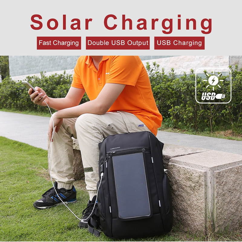 Kingsons high tech men's solar backpack smart bag outdoor solar panel power battery backpack with usb charging port