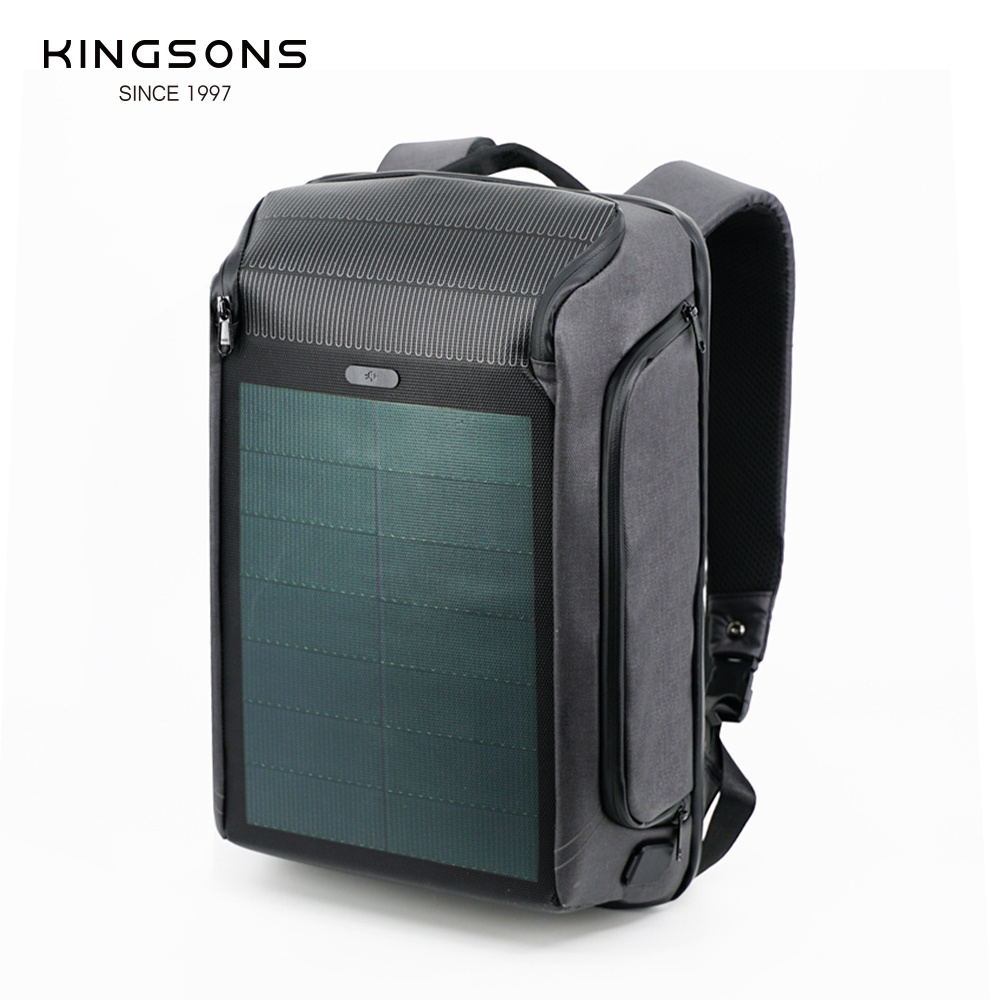 Kingsons high-end solar panel backpack USB charging anti theft RFID YKK zip 15.6 inch laptop bag sleeve for business travel