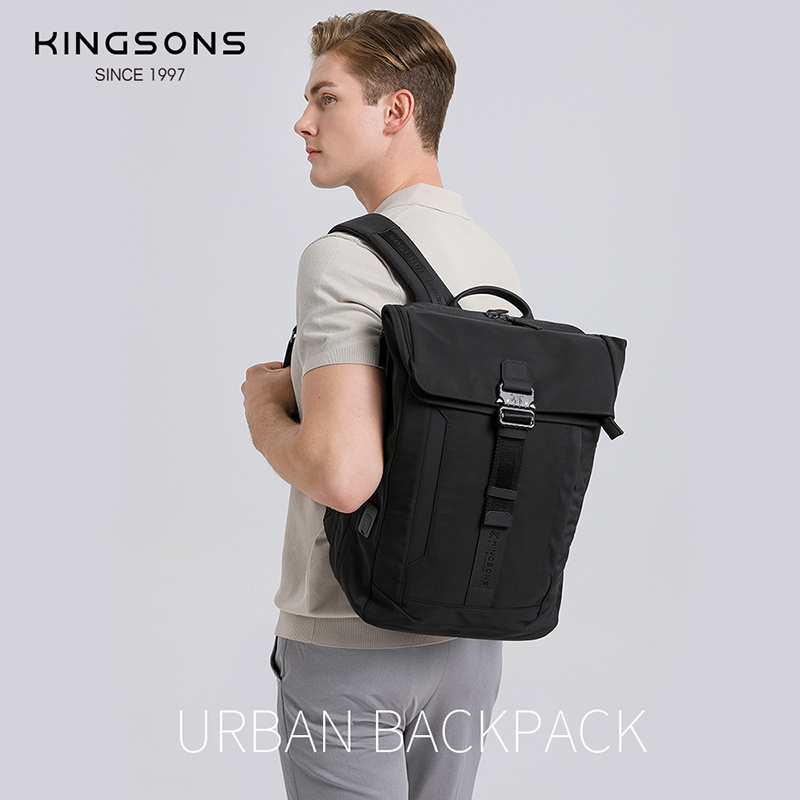 Kingsons brand roll top design laptop backpack with USB port waterproof college bag backpacks anti theft unisex backpack