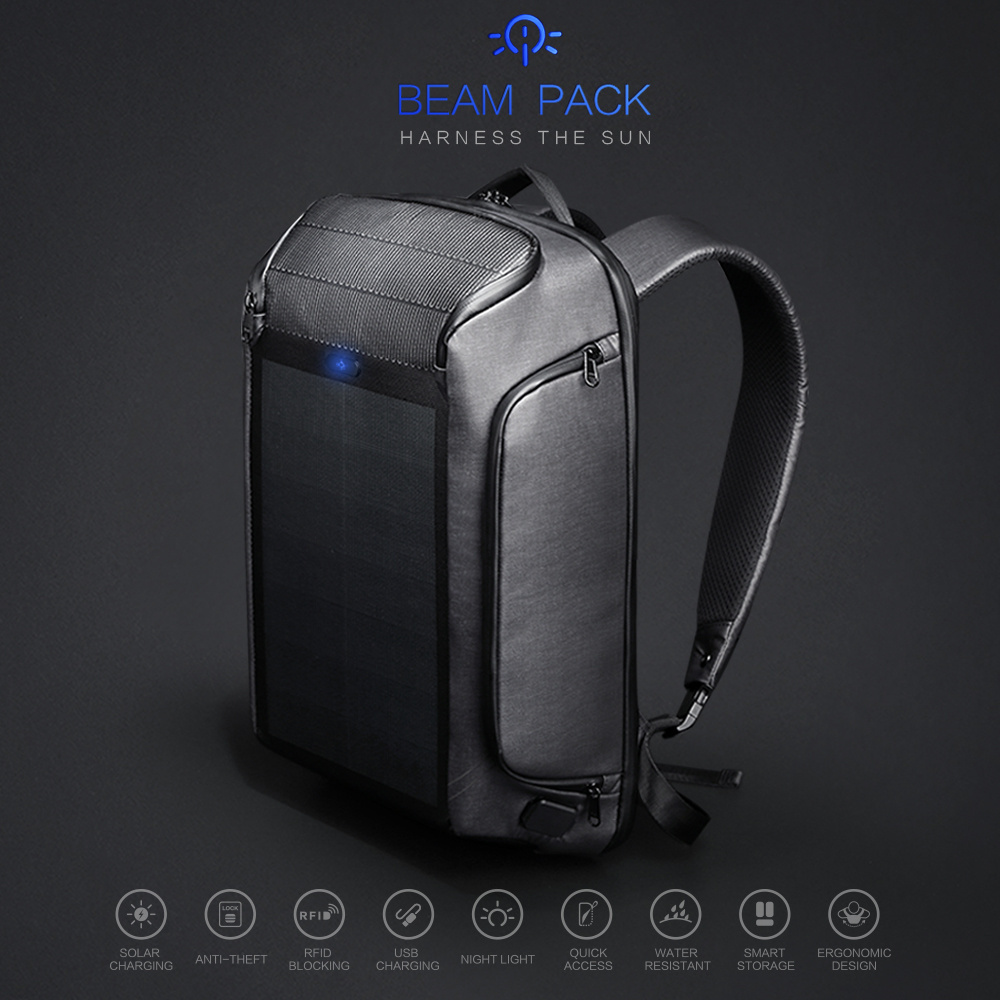 Kingsons high-end solar panel backpack USB charging anti theft RFID YKK zip 15.6 inch laptop bag sleeve for business travel