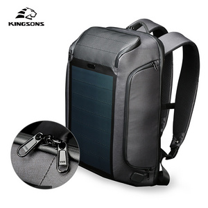 Kingsons BSCI factory high quality laptop bag with solar panel solar backpack with YKK zipper anti theft back pack USB charging