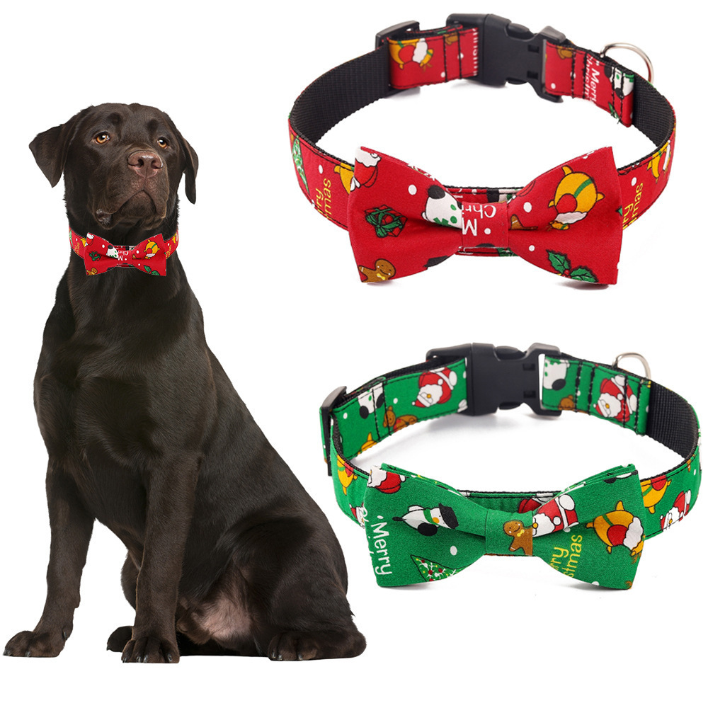 Factory wholesale logo custom various holiday fashion pattern breakaway buckle bow tie christmas dog collar