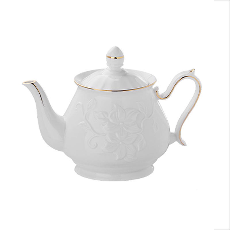 Ceramic Teapot Set Elegant New Bone China Porcelain Embossed White Ceramic Tea Pot