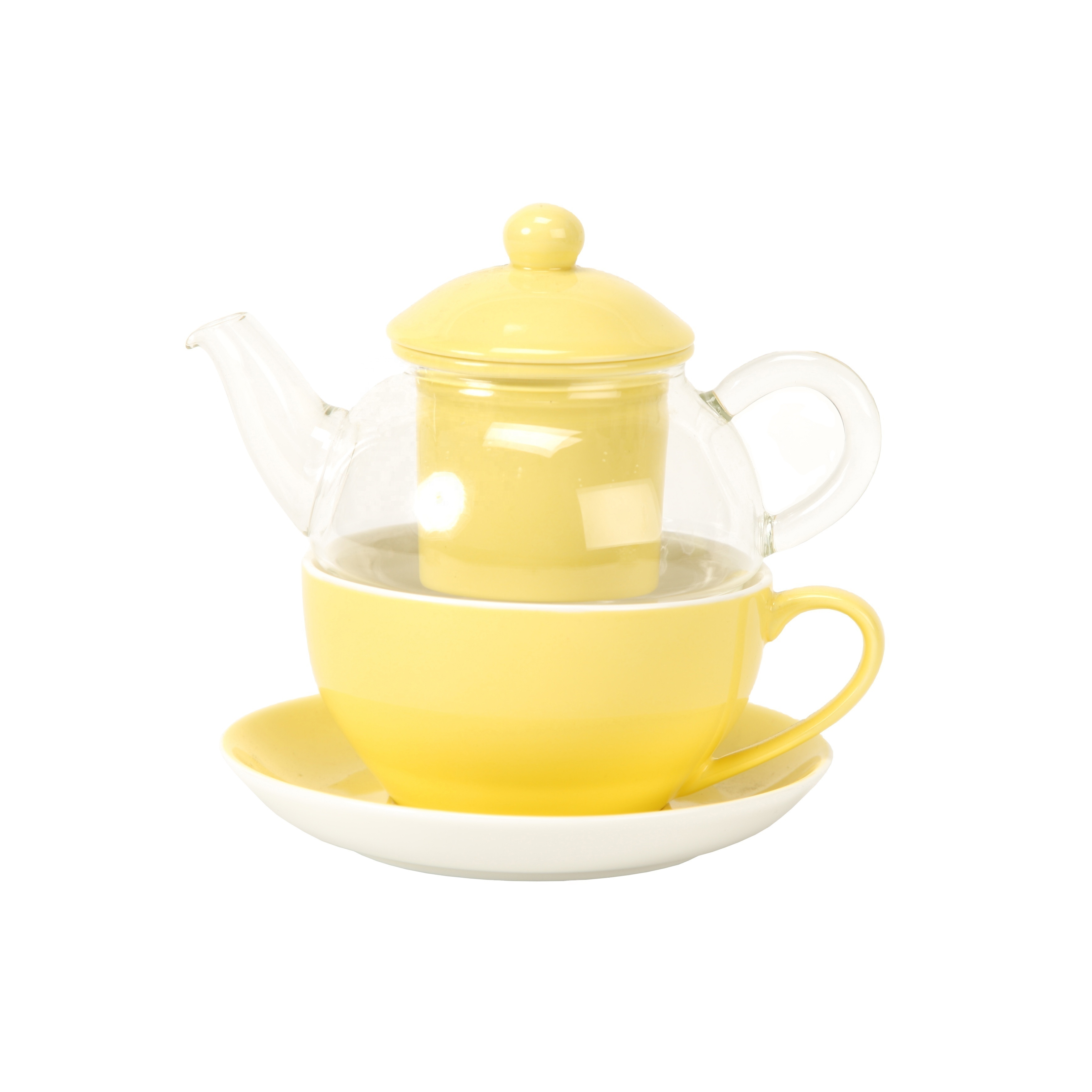 Clear Glass Teapot Set with Infuser Ceramic Cup Wholesale High Tea Porcelain Color Glazed Teapot for One Person