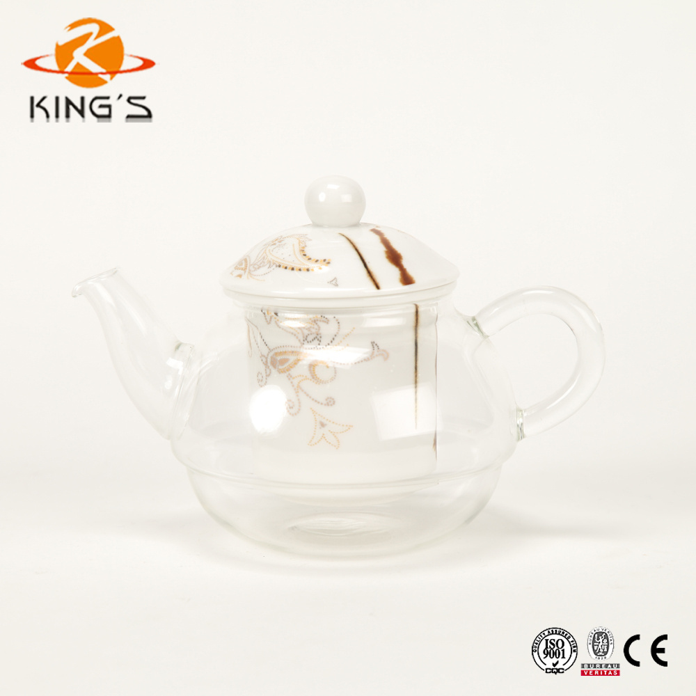 Modern heat-resisting glass afternoon tea fruit tea pot with ceramic infuser and cup