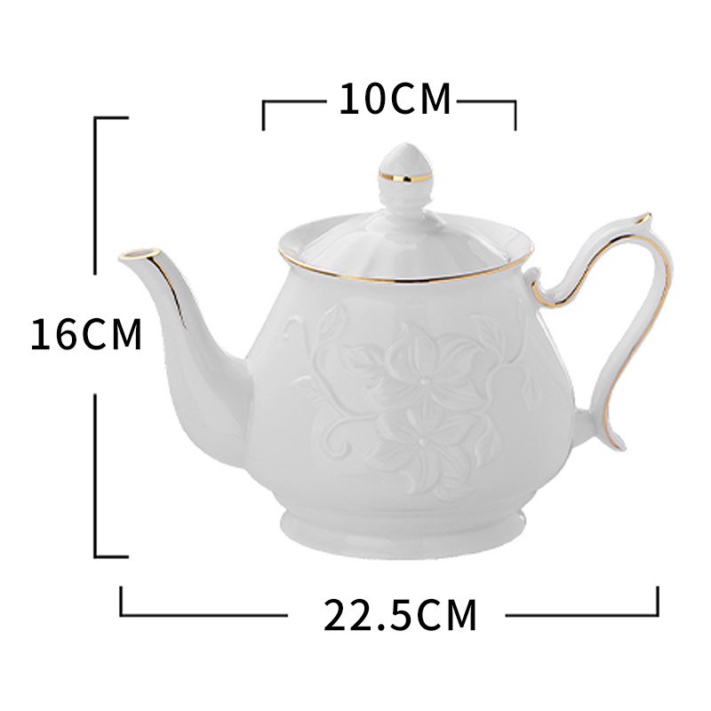 Ceramic Teapot Set Elegant New Bone China Porcelain Embossed White Ceramic Tea Pot