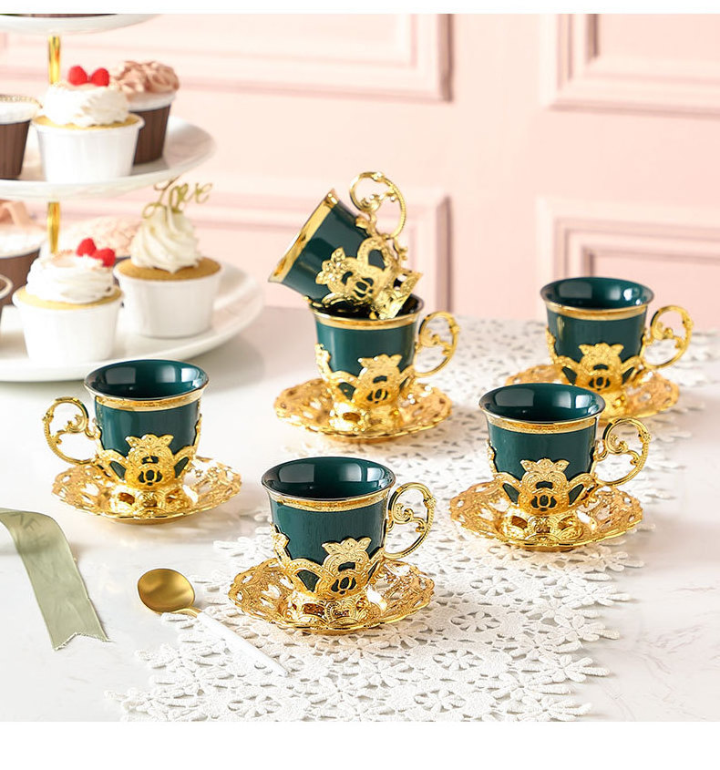 Hot Selling Ceramic Turkish Cup Set Porcelain Tea Cup Set For 2 Person Luxury  Bone China  Coffee Cup And Saucer With Gift Box