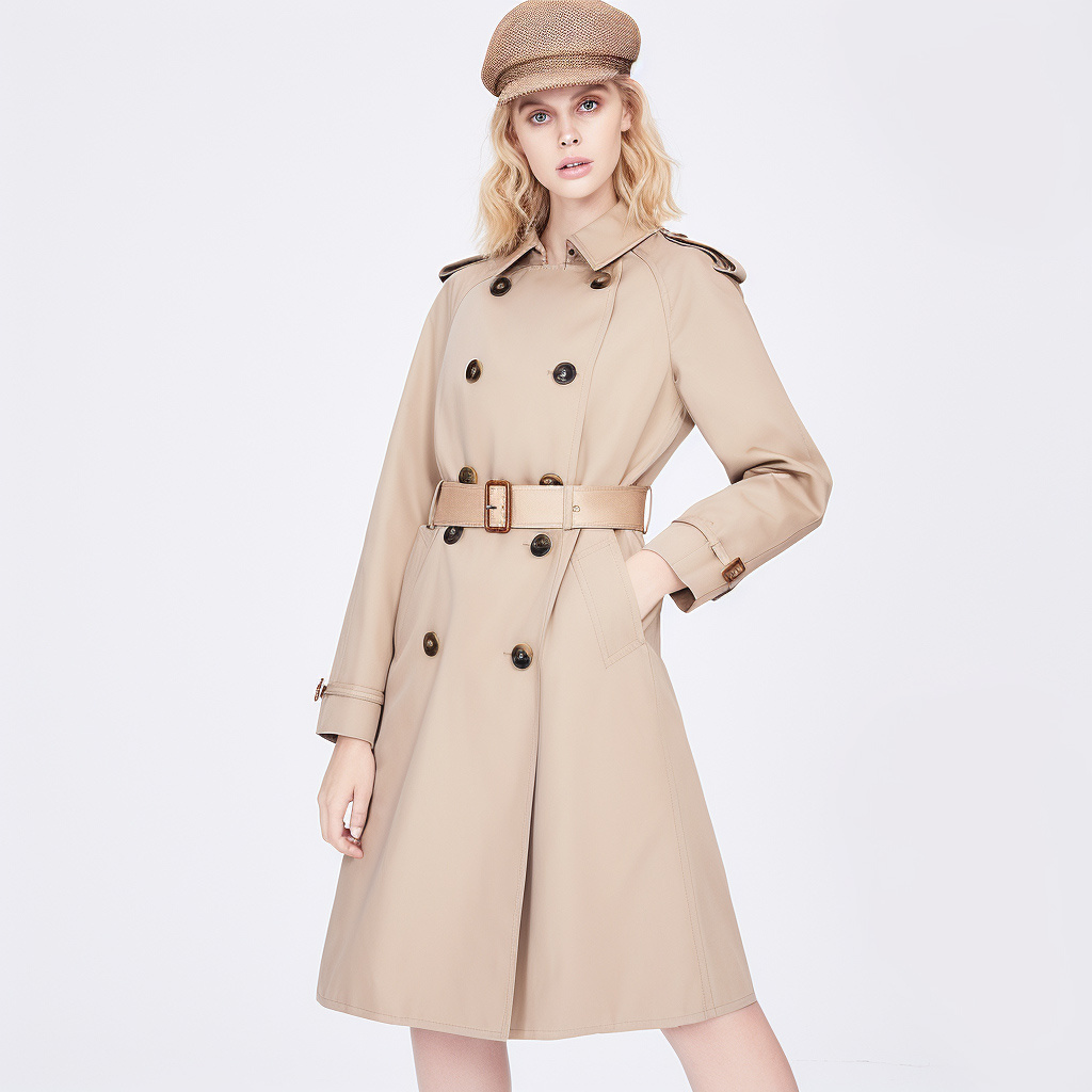 Best Quality Promotional Double Breasted Sleeveless Khaki Color Women'S Trench Coats