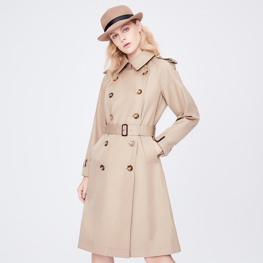 Best Quality Promotional Double Breasted Sleeveless Khaki Color Women'S Trench Coats