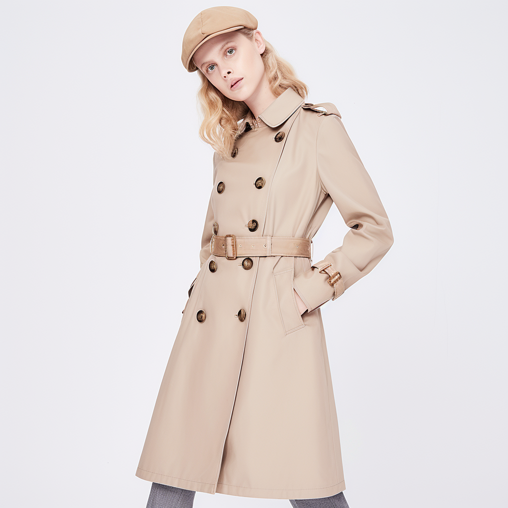 Best Quality Promotional Double Breasted Sleeveless Khaki Color Women'S Trench Coats