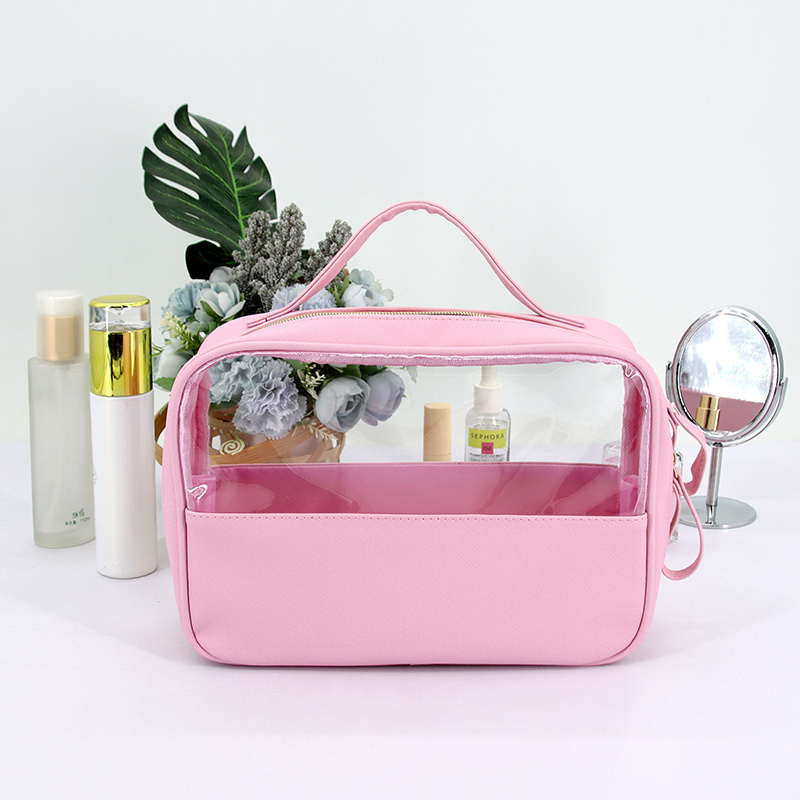 Waterproof PVC Travel Transparent Colorful Clear Cosmetic Case Clear Women Pink Vinyl Pvc Zipper Bags with handles