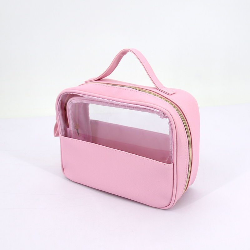 Waterproof PVC Travel Transparent Colorful Clear Cosmetic Case Clear Women Pink Vinyl Pvc Zipper Bags with handles