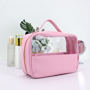 Waterproof PVC Travel Transparent Colorful Clear Cosmetic Case Clear Women Pink Vinyl Pvc Zipper Bags with handles