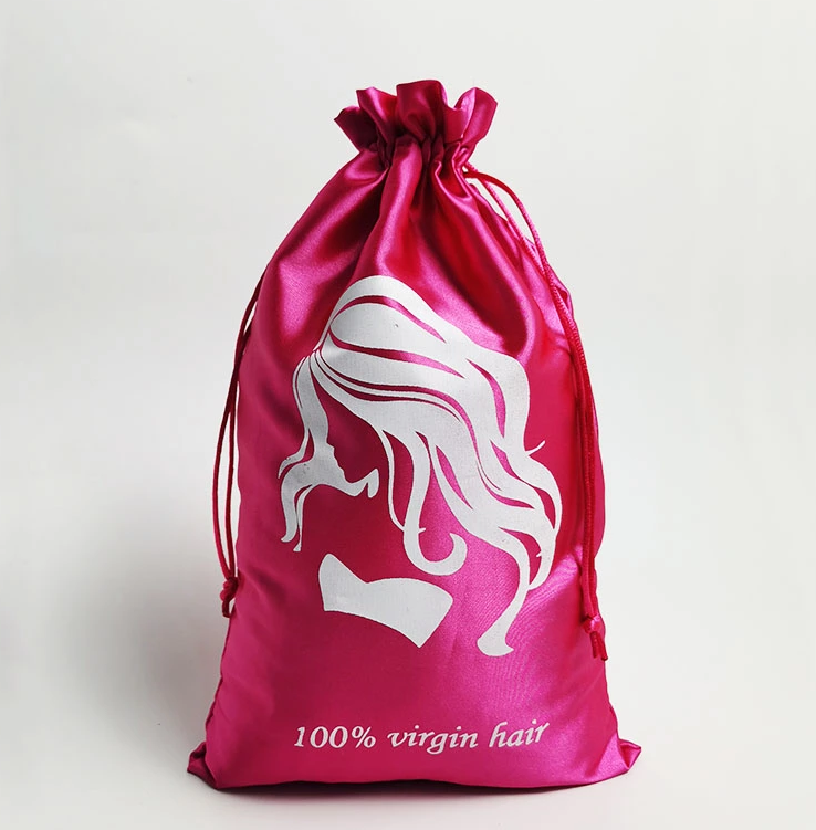 Personalized Custom Logo Drawstring Satin Wig Bags for Hair storage