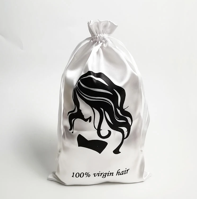 Personalized Custom Logo Drawstring Satin Wig Bags for Hair storage