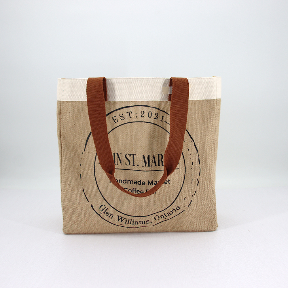 Custom shopping bag natural fabric hemp tote bag customize logo large capacity eco-friendly jute bag