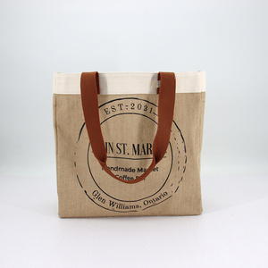 Custom shopping bag natural fabric hemp tote bag customize logo large capacity eco-friendly jute bag