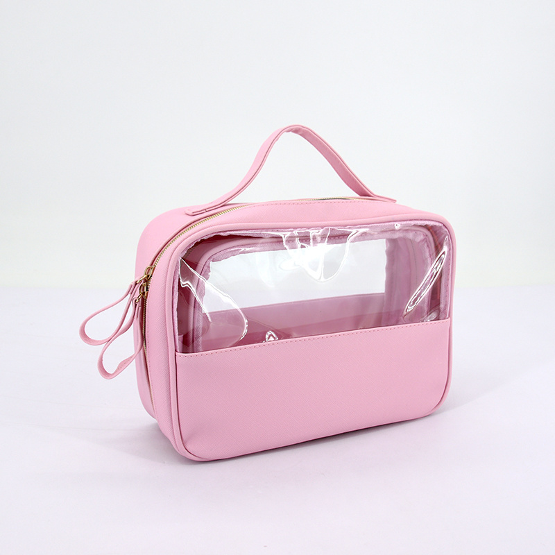 Waterproof PVC Travel Transparent Colorful Clear Cosmetic Case Clear Women Pink Vinyl Pvc Zipper Bags with handles