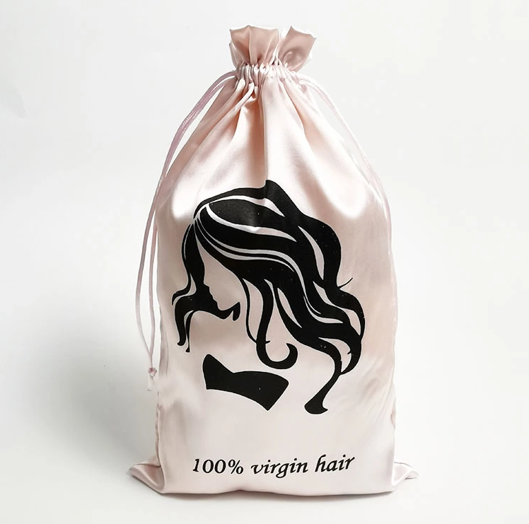 Personalized Custom Logo Drawstring Satin Wig Bags for Hair storage