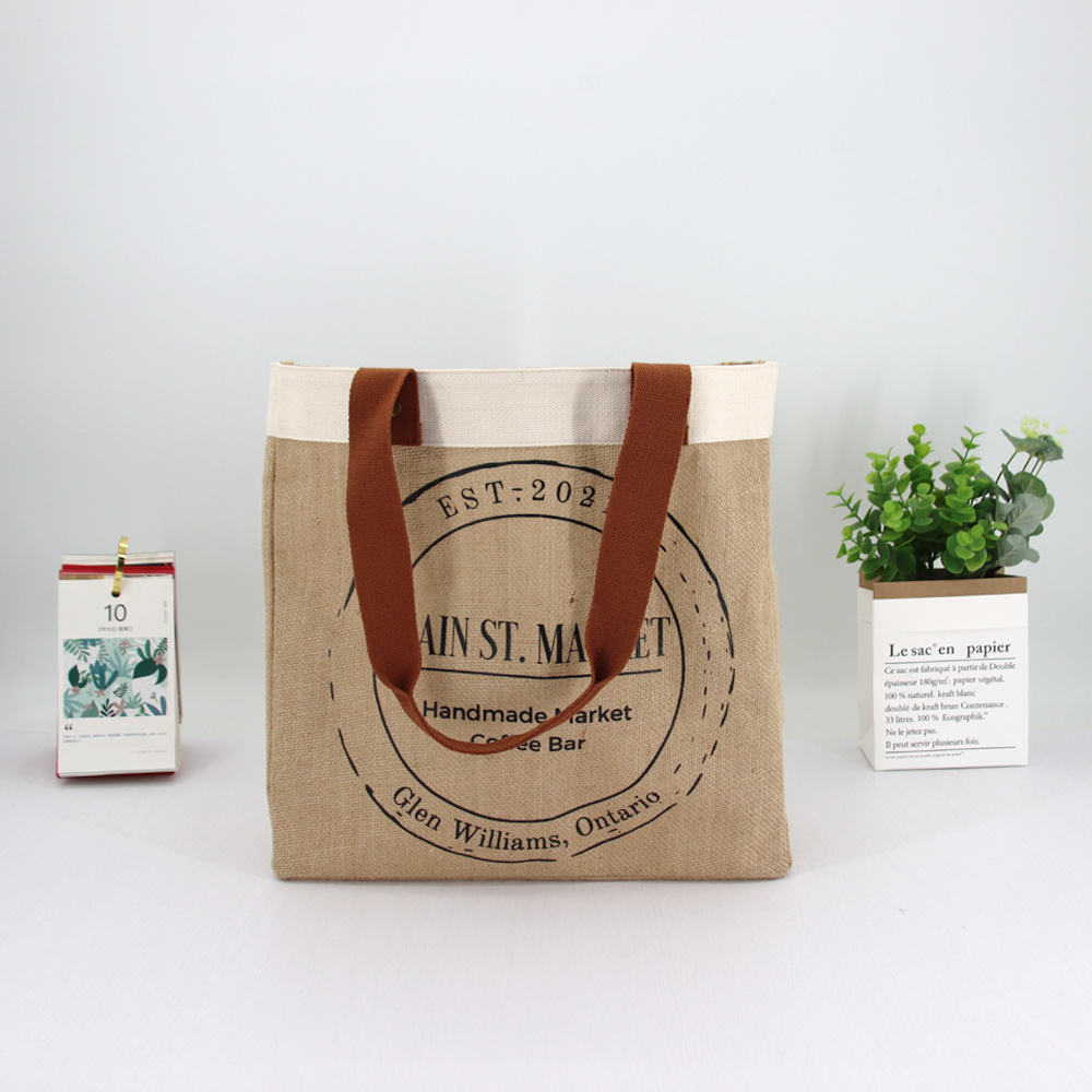 Custom shopping bag natural fabric hemp tote bag customize logo large capacity eco-friendly jute bag