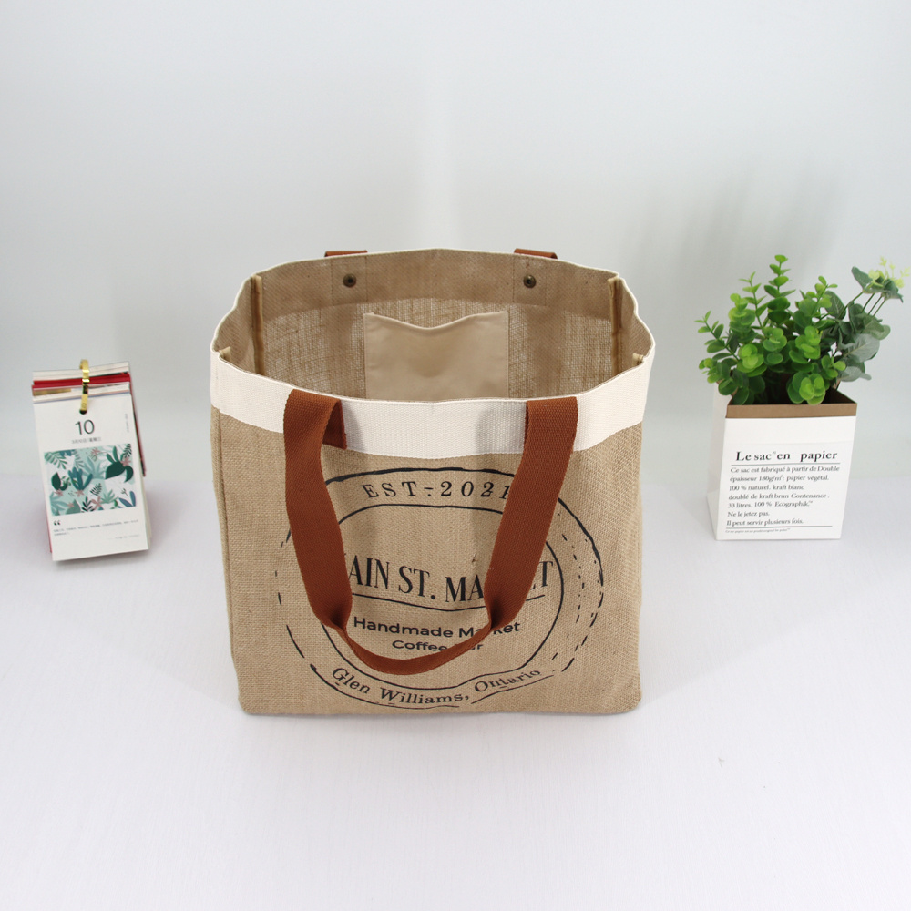 Custom shopping bag natural fabric hemp tote bag customize logo large capacity eco-friendly jute bag