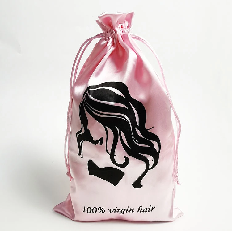 Personalized Custom Logo Drawstring Satin Wig Bags for Hair storage