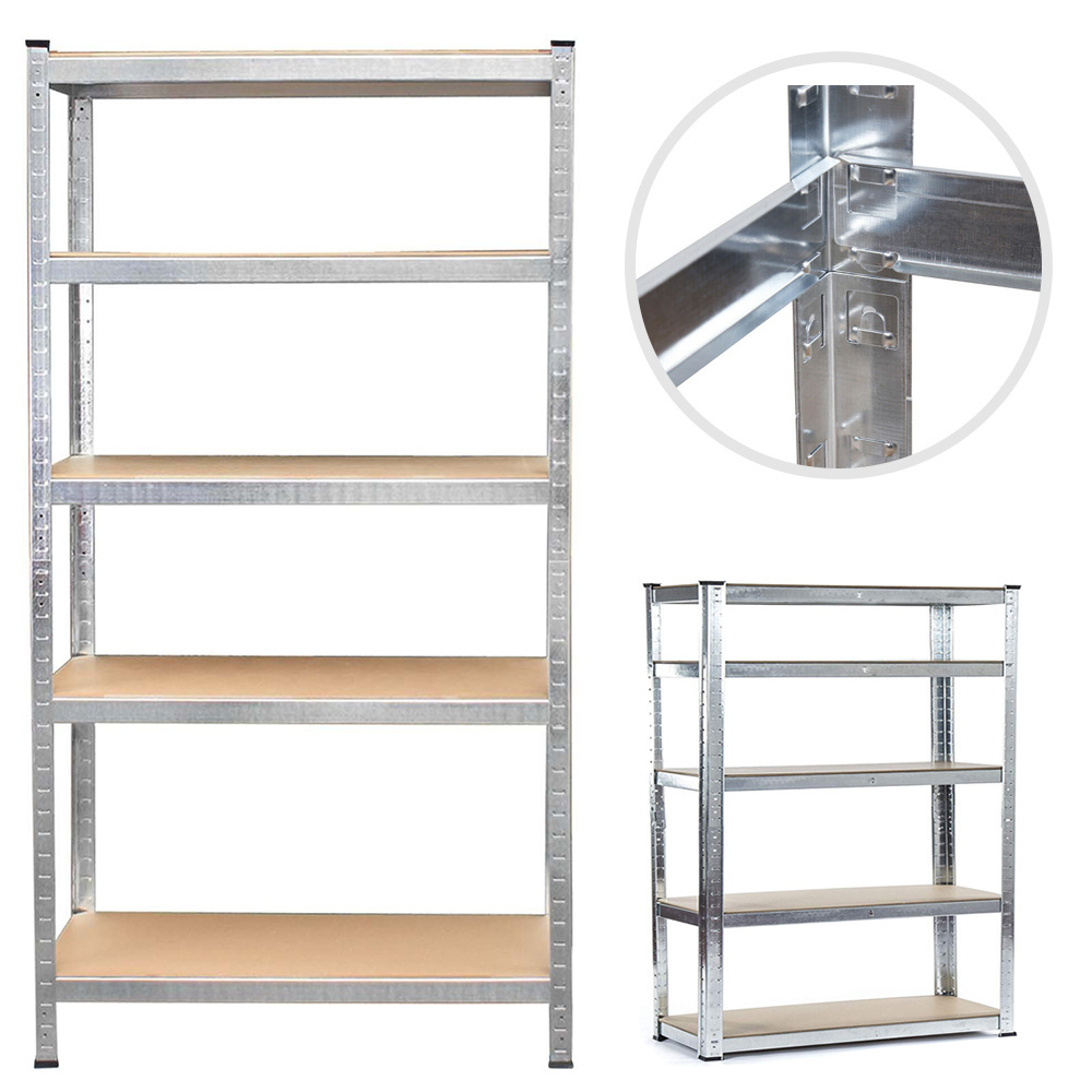 Stainless Steel Shelving Unit 5 Tier Industrial Boltless Heavy Duty Racking Garage 90Cm Wide Stacking Rack Storage Shelving