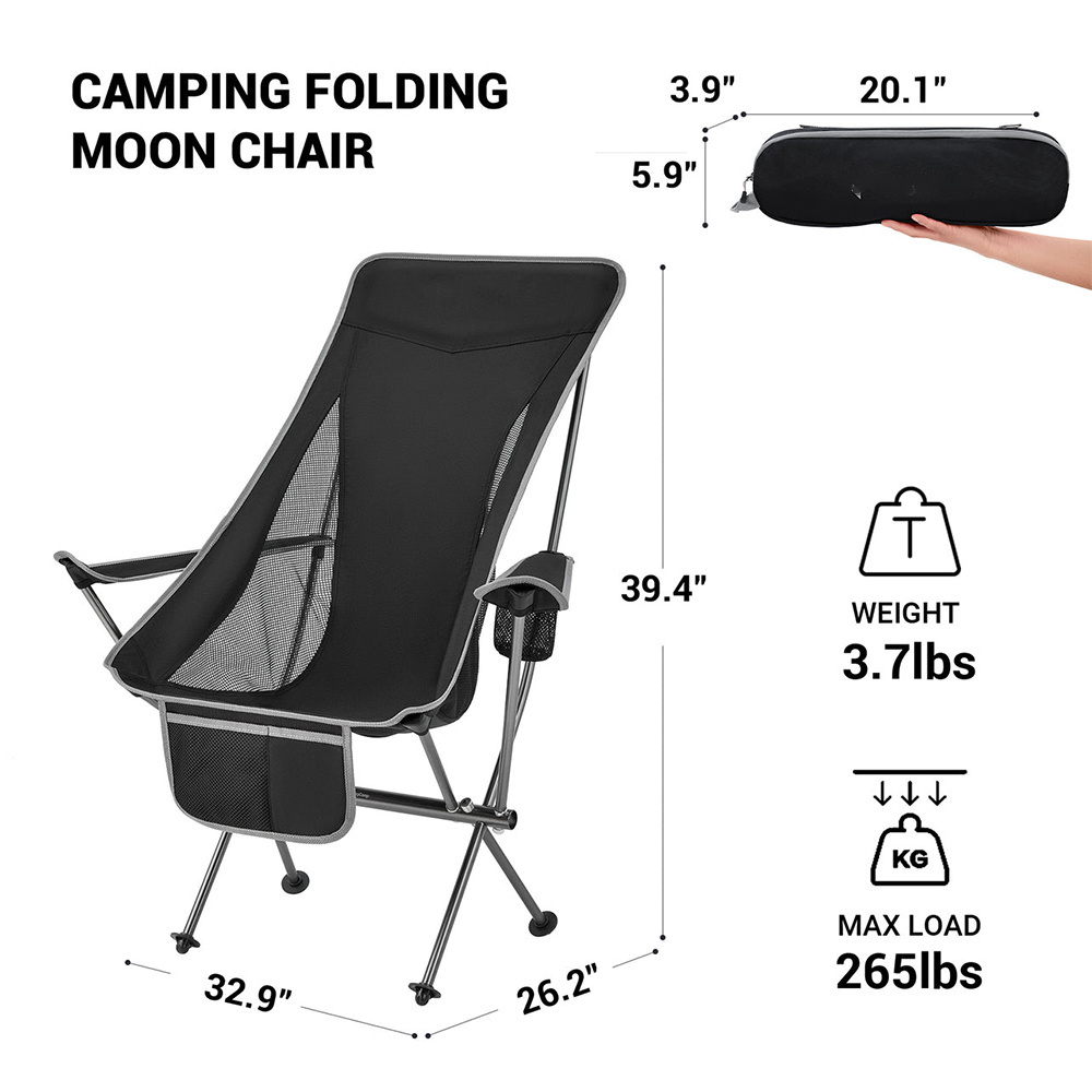 Ultralight High Back Compact Lightweight 7075 Alu Folding Foldable Fishing Recline Backpacking Camping armchair moon Chair