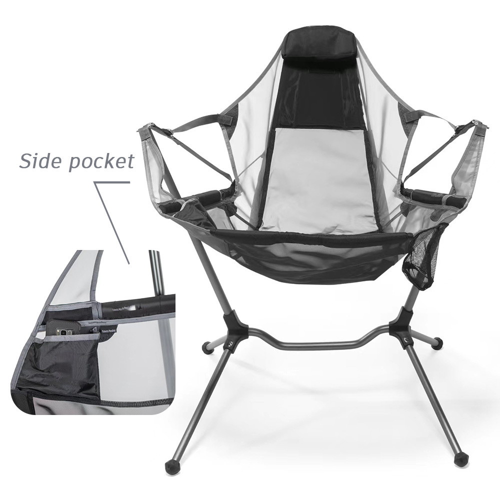 Portable aluminum folding foldable  recliner reclining lightweight outdoor swing stargaze camping rocking chair with cup holder