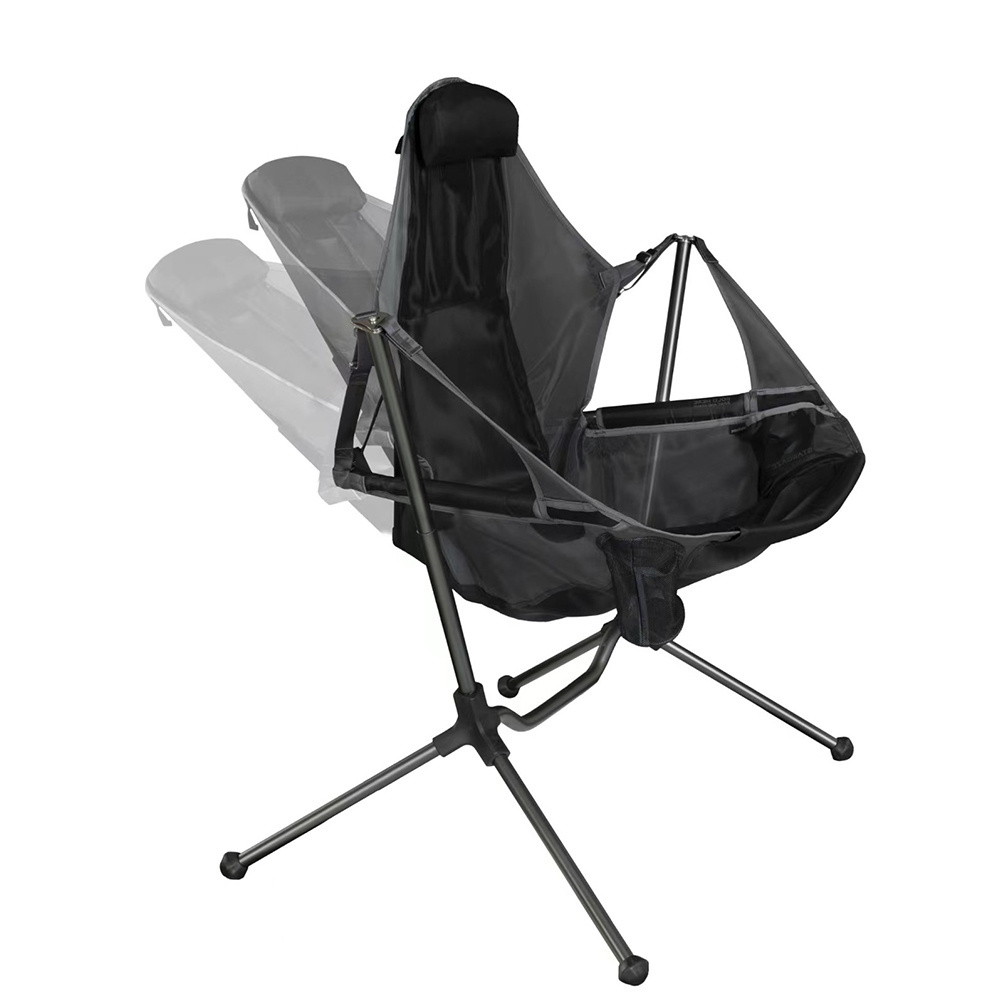 Portable aluminum folding foldable  recliner reclining lightweight outdoor swing stargaze camping rocking chair with cup holder