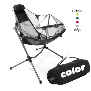 Portable aluminum folding foldable  recliner reclining lightweight outdoor swing stargaze camping rocking chair with cup holder