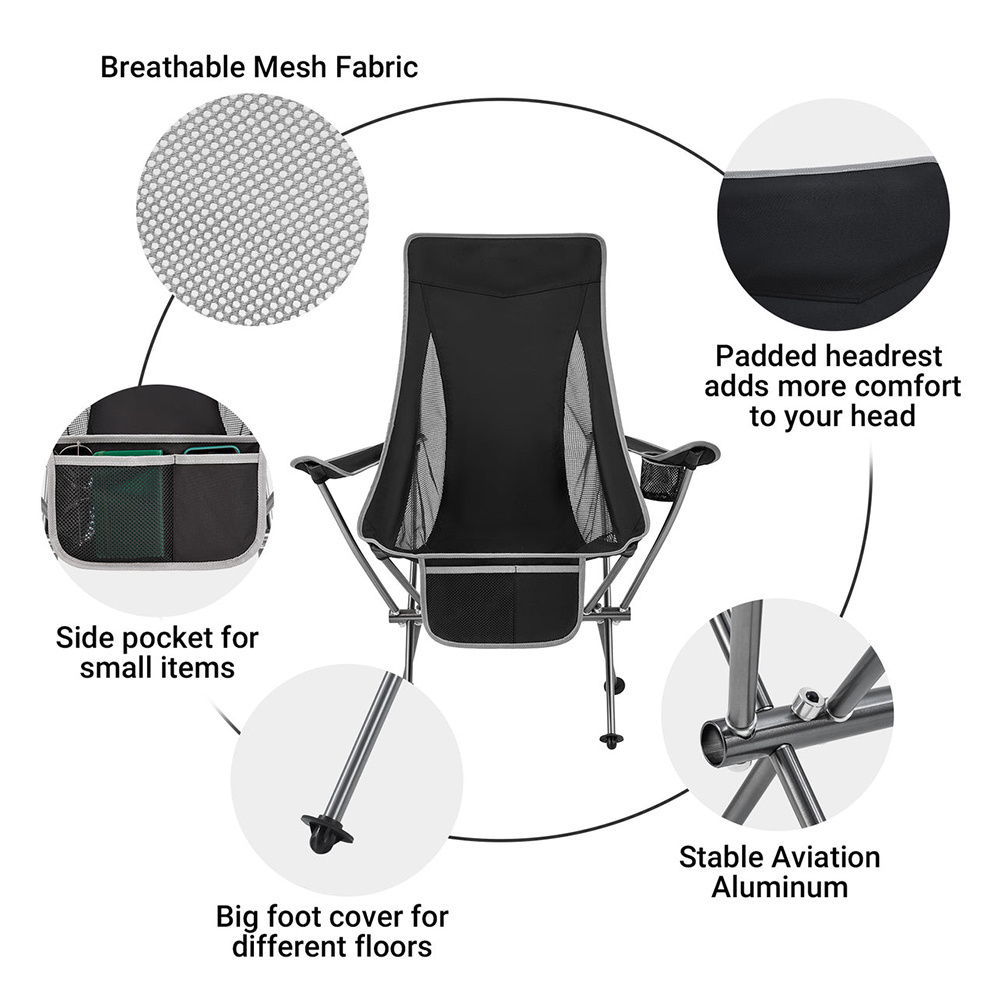 Ultralight High Back Compact Lightweight 7075 Alu Folding Foldable Fishing Recline Backpacking Camping armchair moon Chair