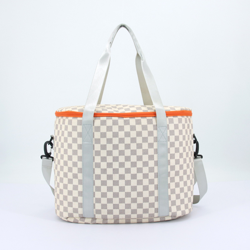 Customized wholesale Portable Checkered Cool Beach Insulated Bag Pu Picnic Cooler Bag Large 20L Tote Cooler Box