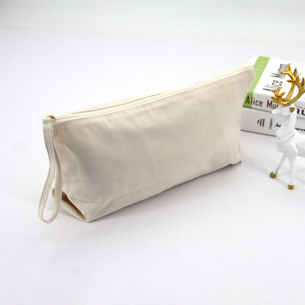 Organic Recycled Cotton Makeup Bag Natural Canvas Cosmetic Bag Toiletry Pouch With Strap