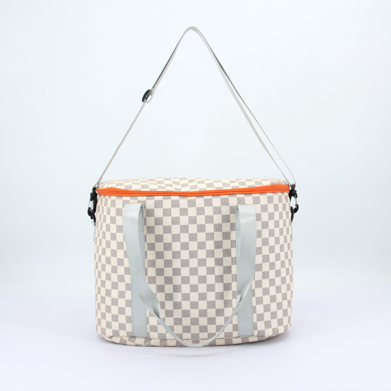 Customized wholesale Portable Checkered Cool Beach Insulated Bag Pu Picnic Cooler Bag Large 20L Tote Cooler Box