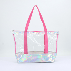 Custom logo waterproof clear shopping bag transparent pvc tote bag fashion casual handbags