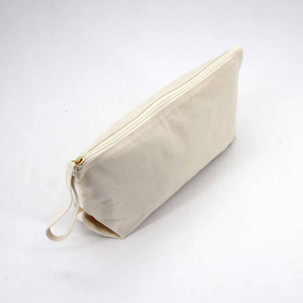 Organic Recycled Cotton Makeup Bag Natural Canvas Cosmetic Bag Toiletry Pouch With Strap