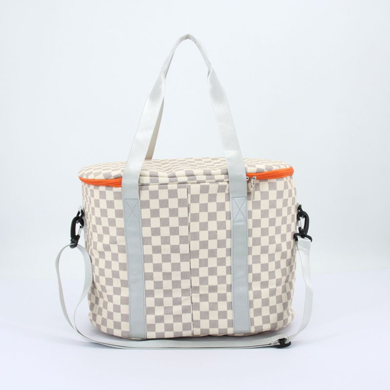 Customized wholesale Portable Checkered Cool Beach Insulated Bag Pu Picnic Cooler Bag Large 20L Tote Cooler Box