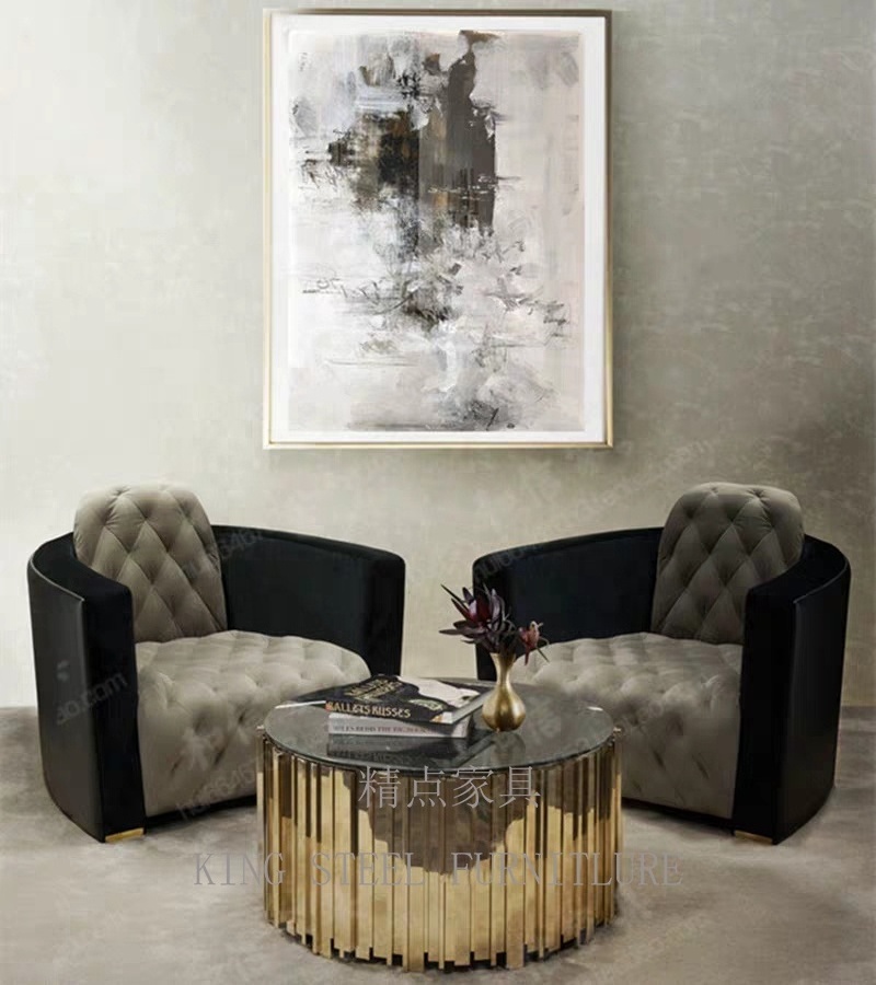 Modern Gold Metal Stainless steel Coffee Table Basse With Black Marble Top Round Centre Tables For Middle Living Room Furniture