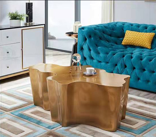 New Design Center Living Room Furniture Gold Metal Stainless Steel Customized Shape Coffee Table Gold Luxury Centre Tables