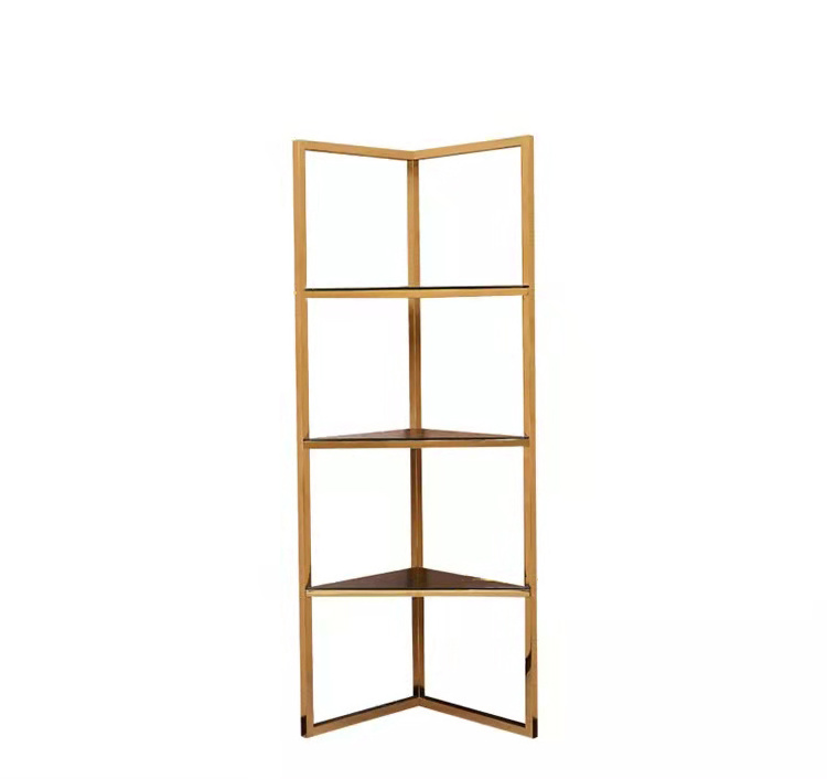 Modern Style Bookcase Living Room Furniture Book Shelves Triangle Glass And Gold Metal Bookshelf Simple Steel Stainless Frame