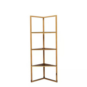 Modern Style Bookcase Living Room Furniture Book Shelves Triangle Glass And Gold Metal Bookshelf Simple Steel Stainless Frame