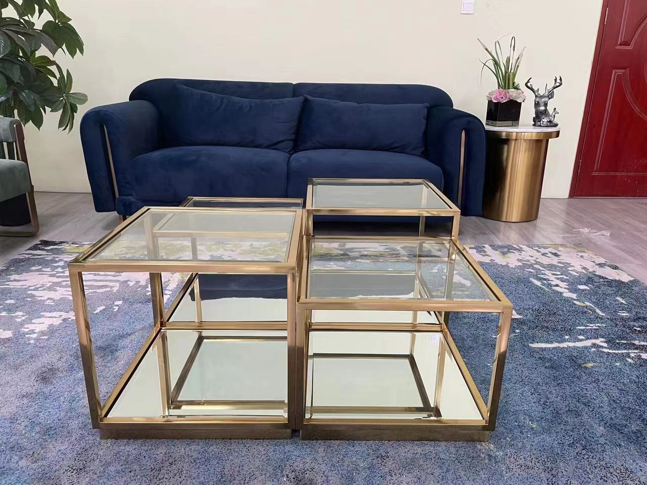 Modern Luxury Design Coffee Table Set Furniture Living Room Set Square Gold 304 SS Frame Centre Table Glass Mirror Coffee Tables