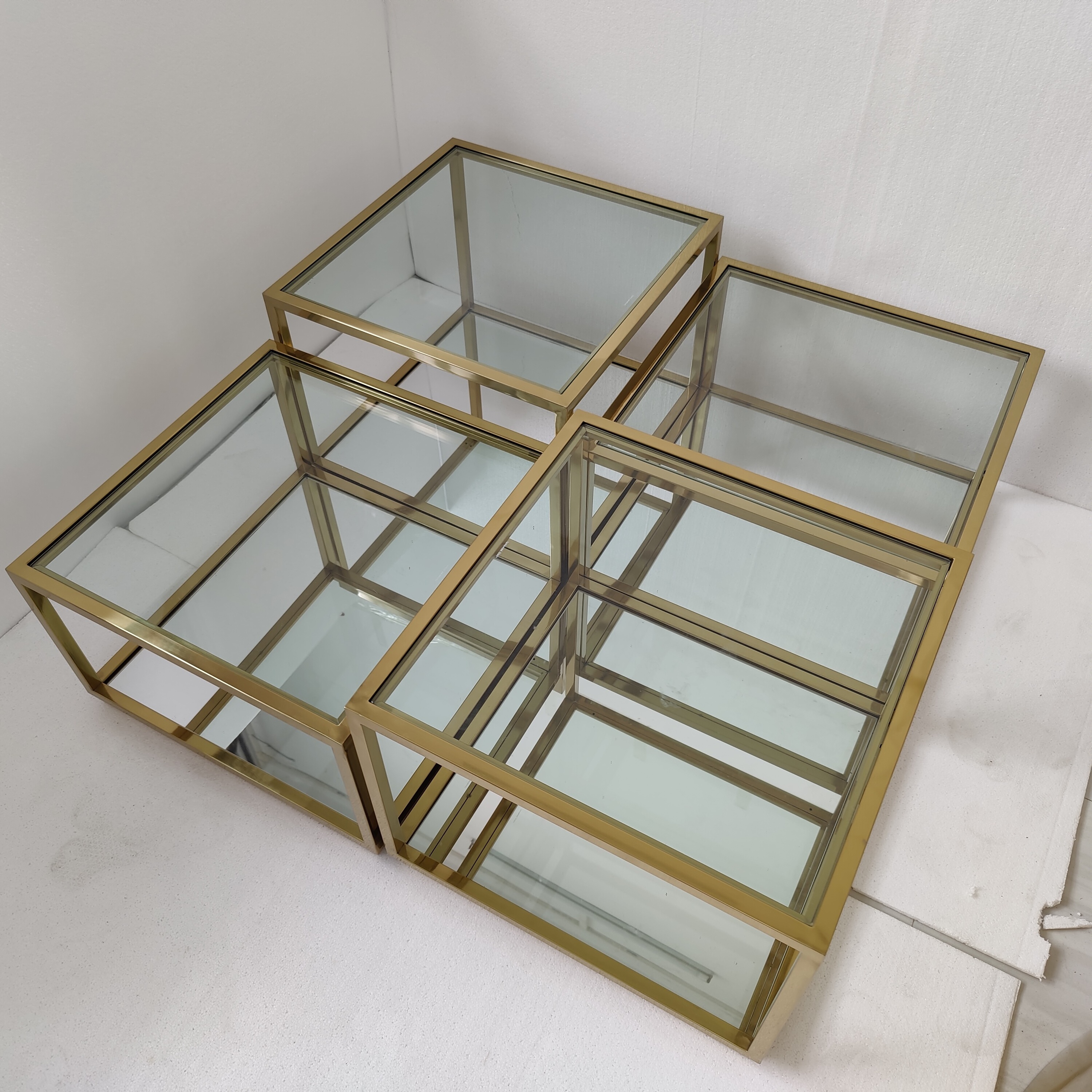 Modern Luxury Design Coffee Table Set Furniture Living Room Set Square Gold 304 SS Frame Centre Table Glass Mirror Coffee Tables