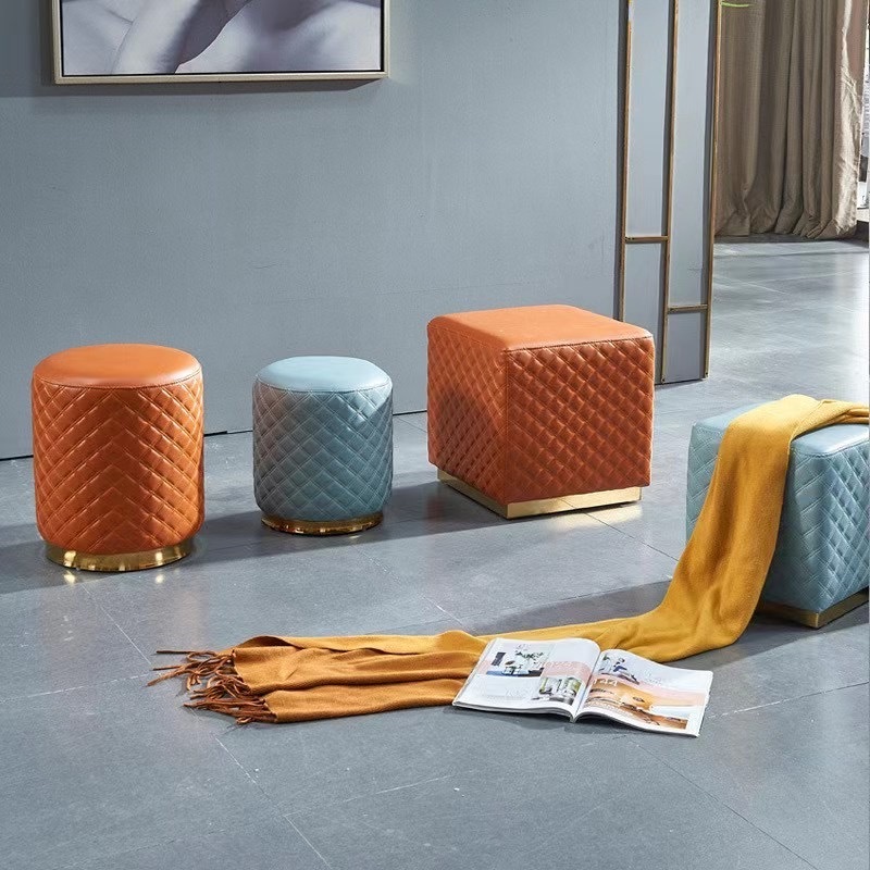 2023 New type Modern Benches Chair Orange Cube Stool Small Design Living Room High-density Sponge Filling Chairs In Shoes Stool