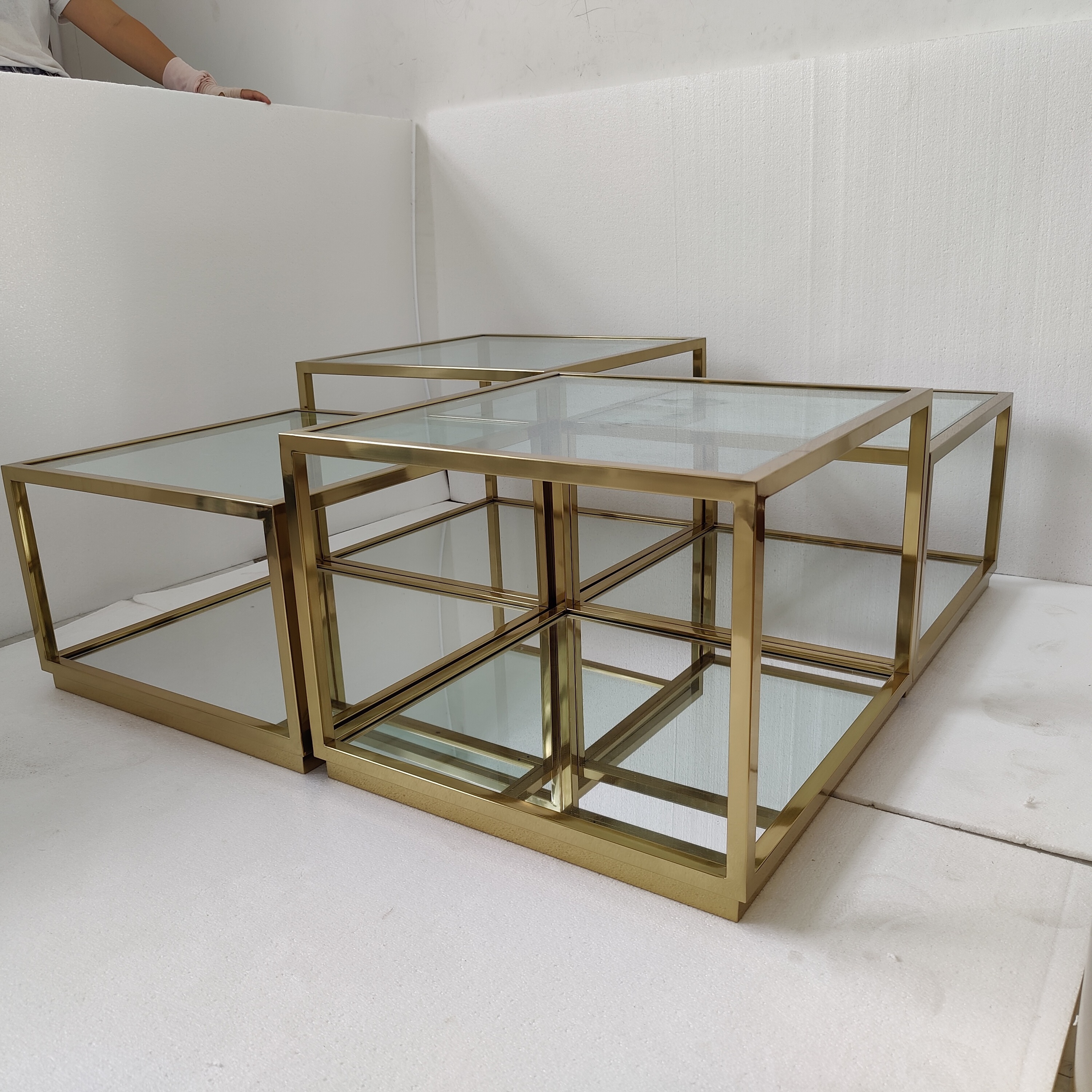 Modern Luxury Design Coffee Table Set Furniture Living Room Set Square Gold 304 SS Frame Centre Table Glass Mirror Coffee Tables