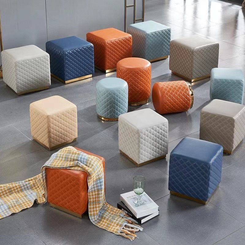 2023 New type Modern Benches Chair Orange Cube Stool Small Design Living Room High-density Sponge Filling Chairs In Shoes Stool