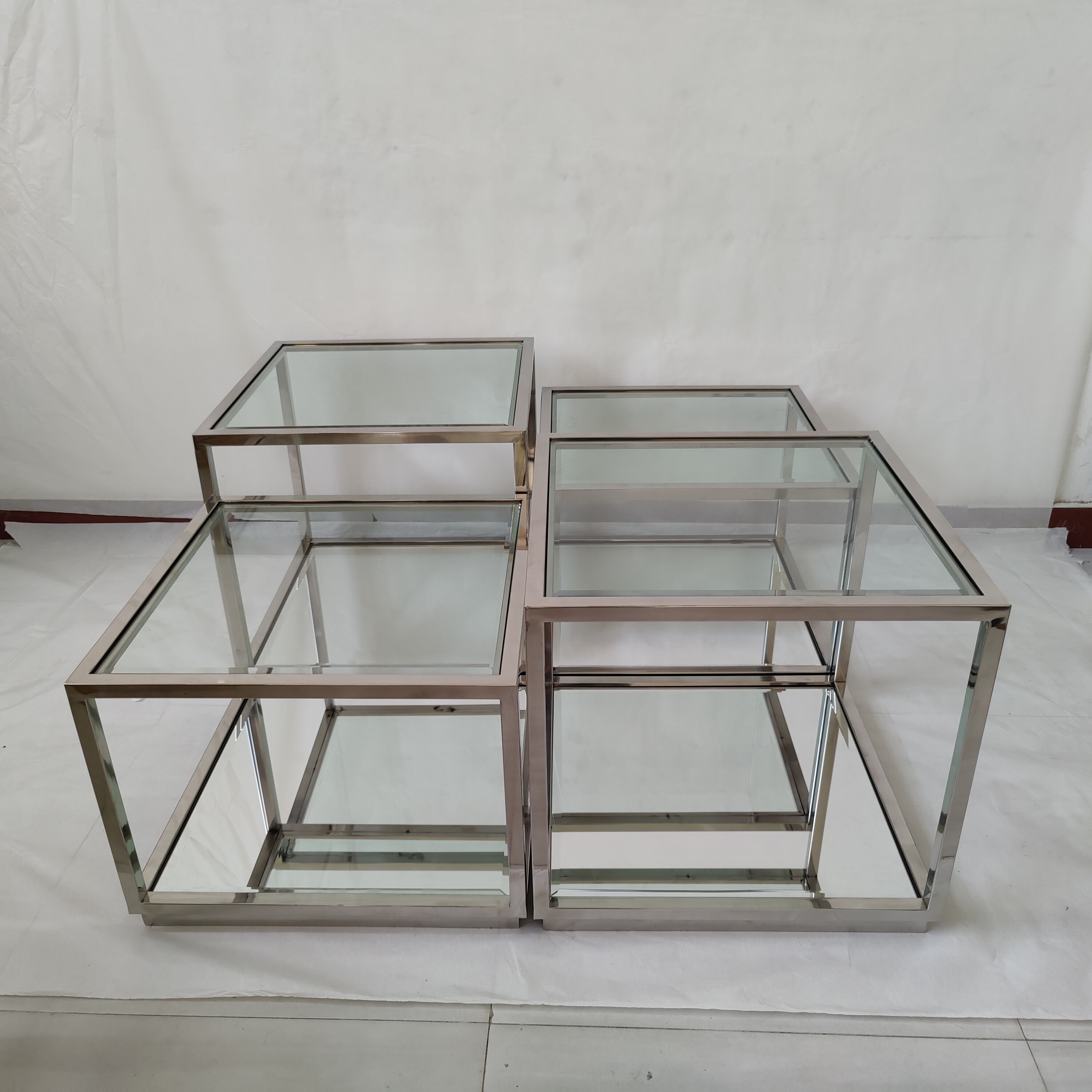 Modern Luxury Design Coffee Table Set Furniture Living Room Set Square Gold 304 SS Frame Centre Table Glass Mirror Coffee Tables